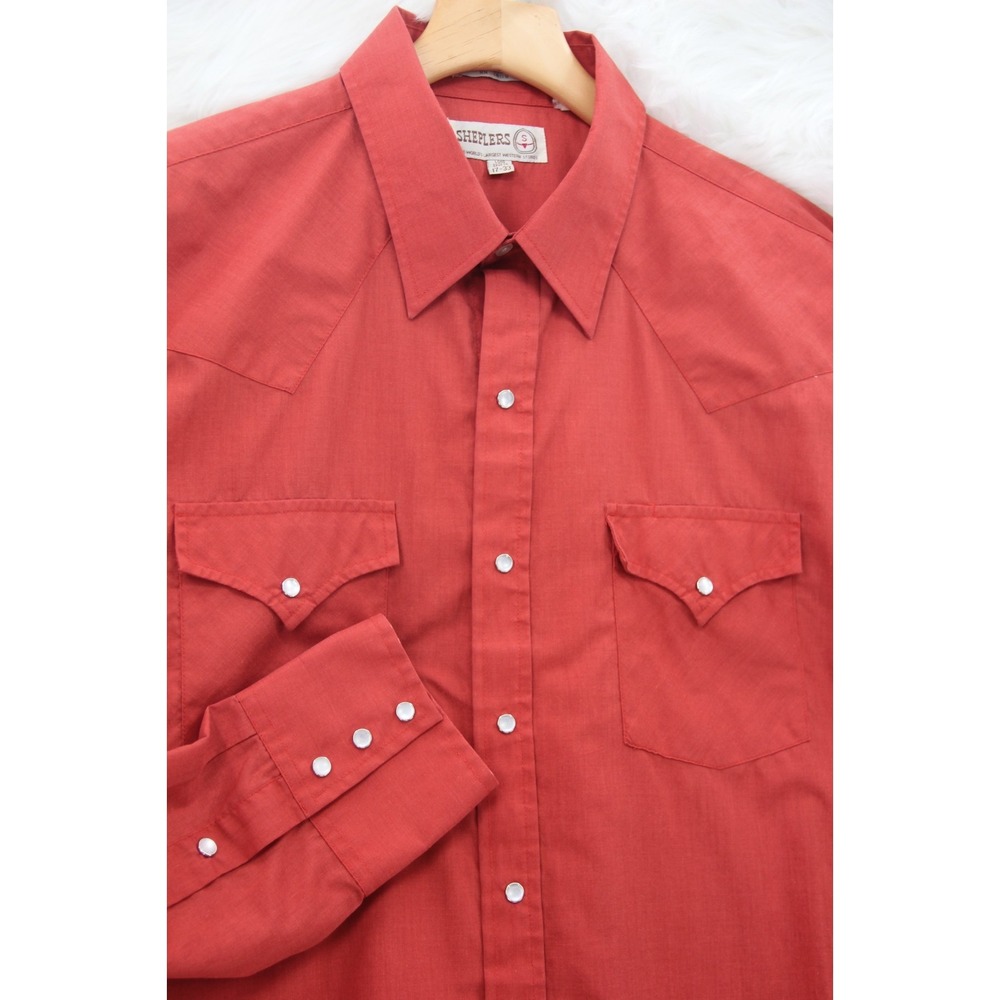 Vintage Sheplers Men's Western Pearl Snap Shirt Orange Cowboycore Large 17-33